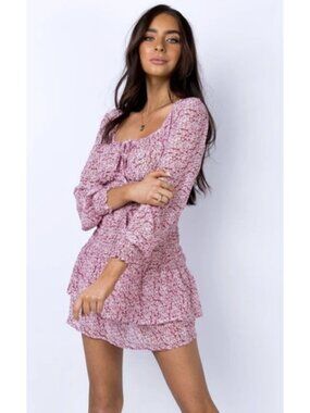 PRINCESS POLLY Carrillo Mini Dress Red Ditsy Floral Size 2 Cottagecore Feminine